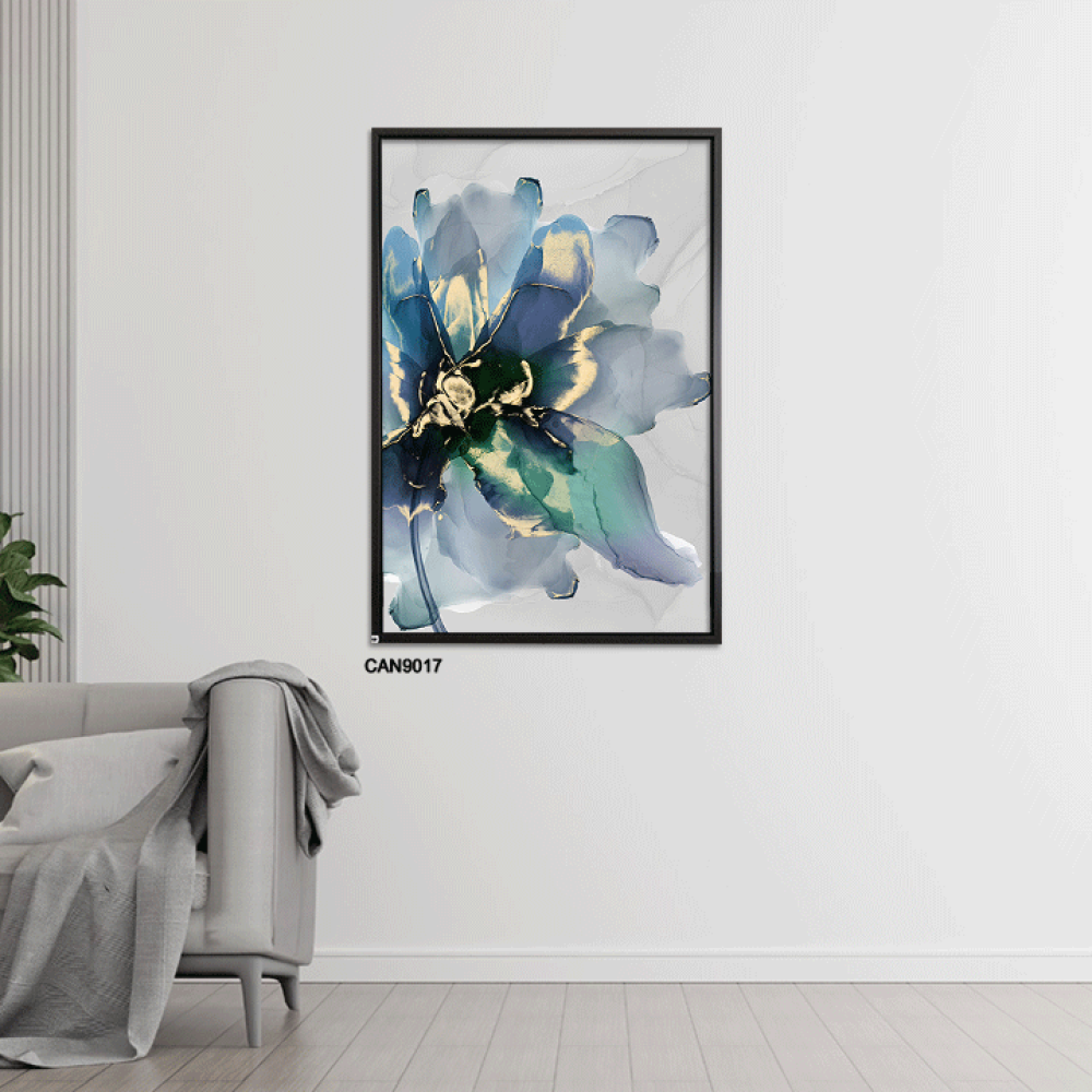 لوحة فنية جدارية كانفس وردة بألوان مائية درجات الأزرق السماوي مع الرمادي والبيج