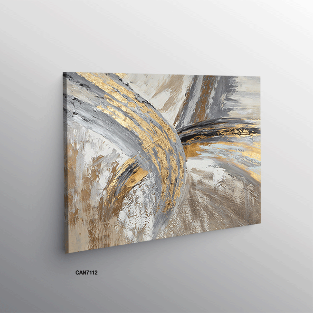 لوحة جدارية كانفس ، تداخل ألوان - تدرجات الذهبي والبني مع الرمادي والبيج