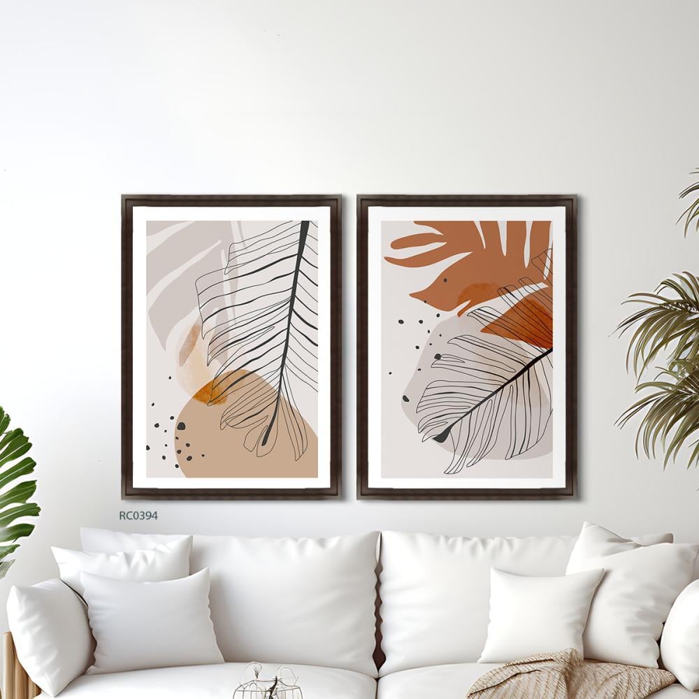 لوحة جدارية كانفس تصور أوراق شجر بتدرجات البني مع الرمادي والبيج