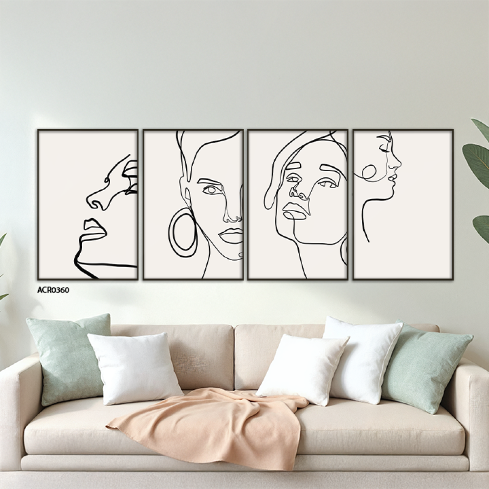 لوحة جدارية اكريليك تبرز وجوه فتاة باسلوب  تدريجي تدرجات اللونين الأبيض والأسود