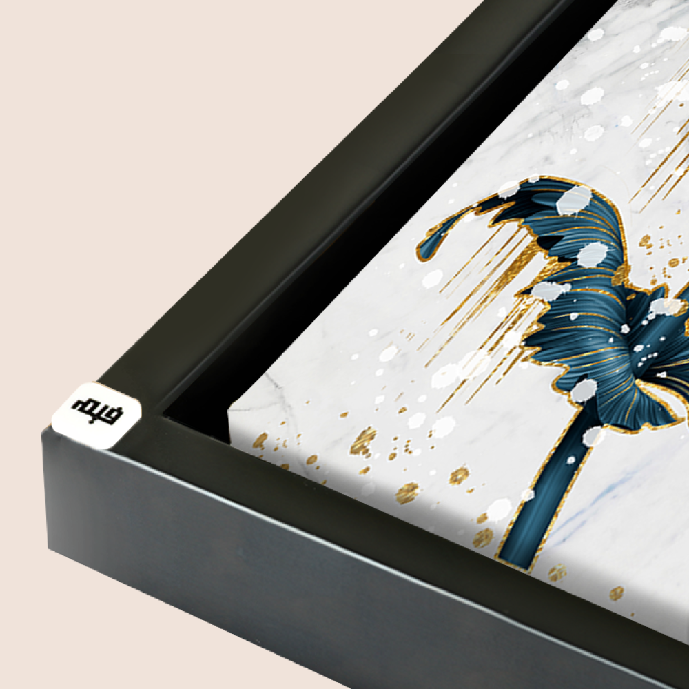 لوحة جدارية كانفس ، وردة - تدرجات الذهبي والتركواز مع الأبيض والرمادي