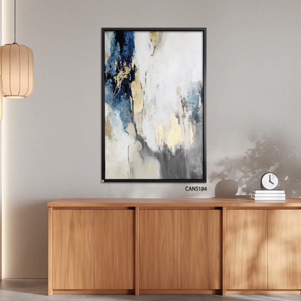 لوحة جدارية كانفس تدرجات الذهبي وأزرق مع أبيض وأسود