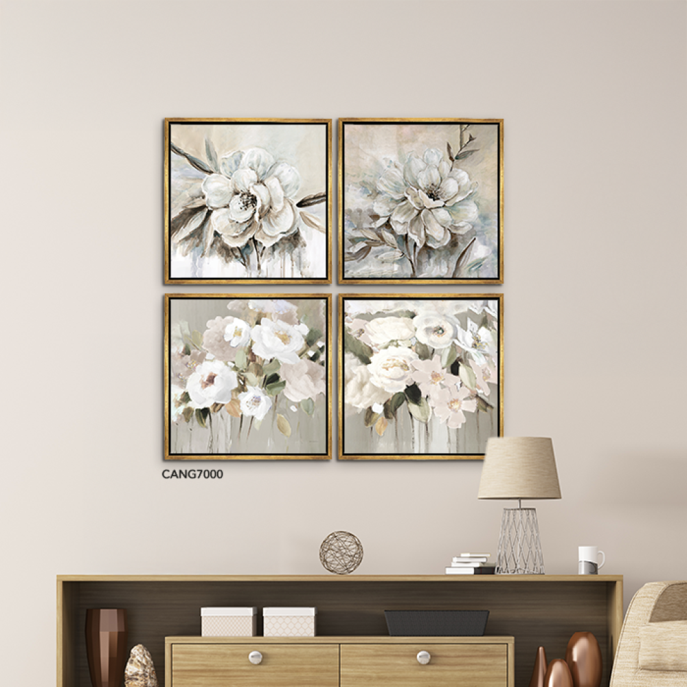 لوحة جدارية كانفس ورود لون بيج وأبيض ورمادي