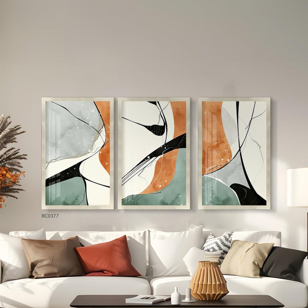 لوحة جدارية كانفس تداخل أشكال  تدرجات اخضر ورمادي وبني واسود