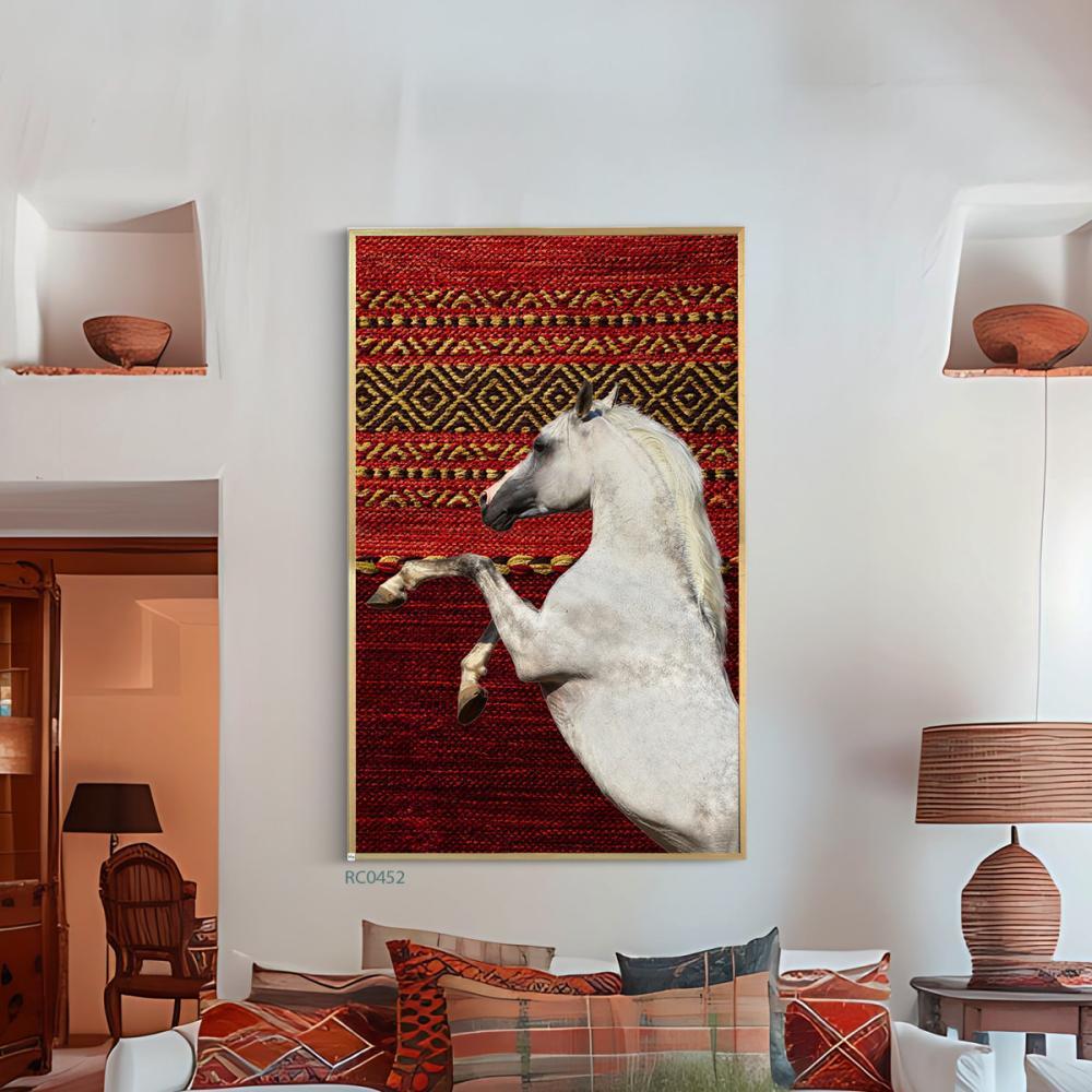 لوحة جدارية فنية كانفس خيل عربي زخارف سجاد