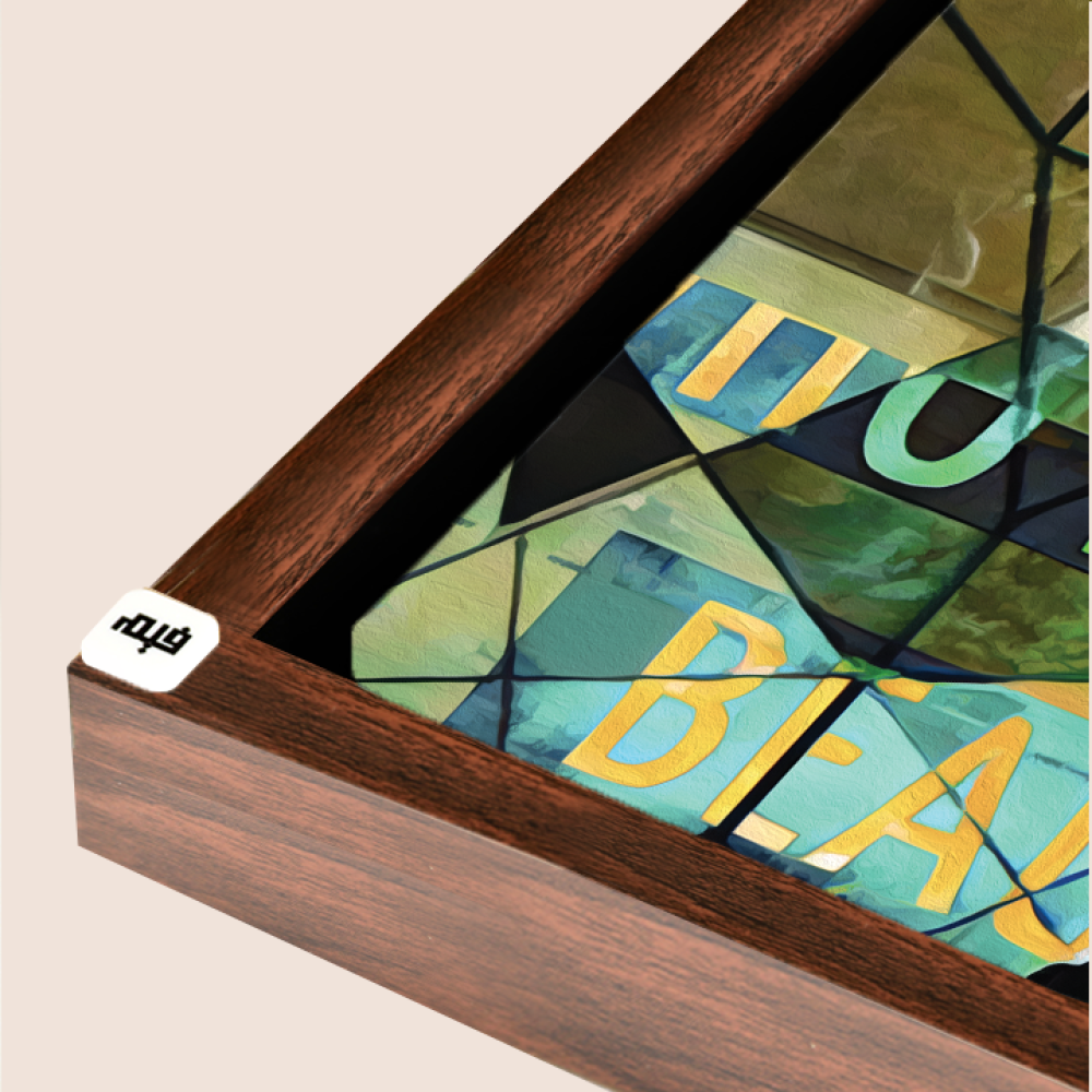 لوحة جدارية كانفس ، نقوش وتداخل ألوان  - درجات الأزرق والأخضر مع الأصفر والأسود