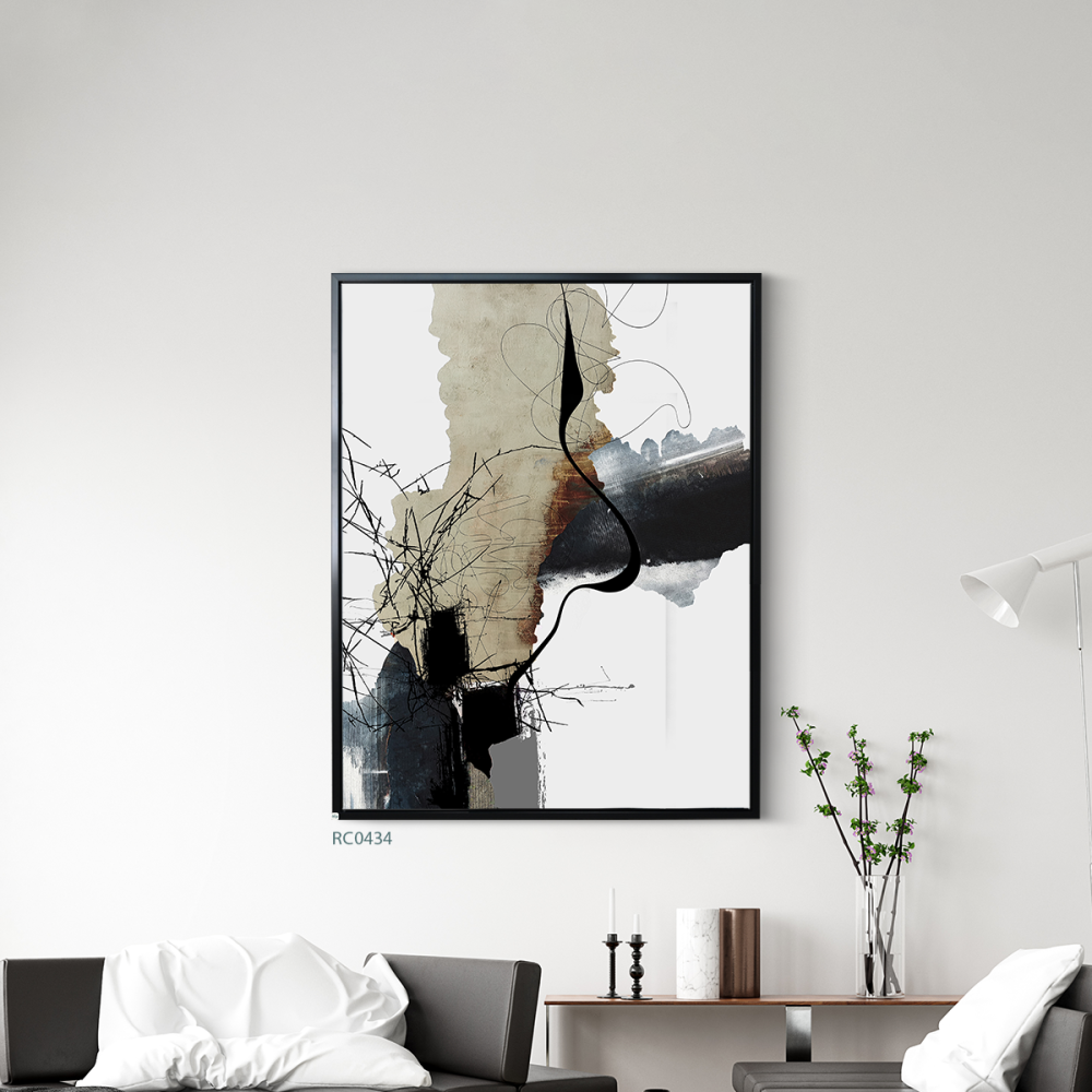 لوحة جدارية كانفس تصميم تجريدي بتدرجات الاسود والبيج والبني