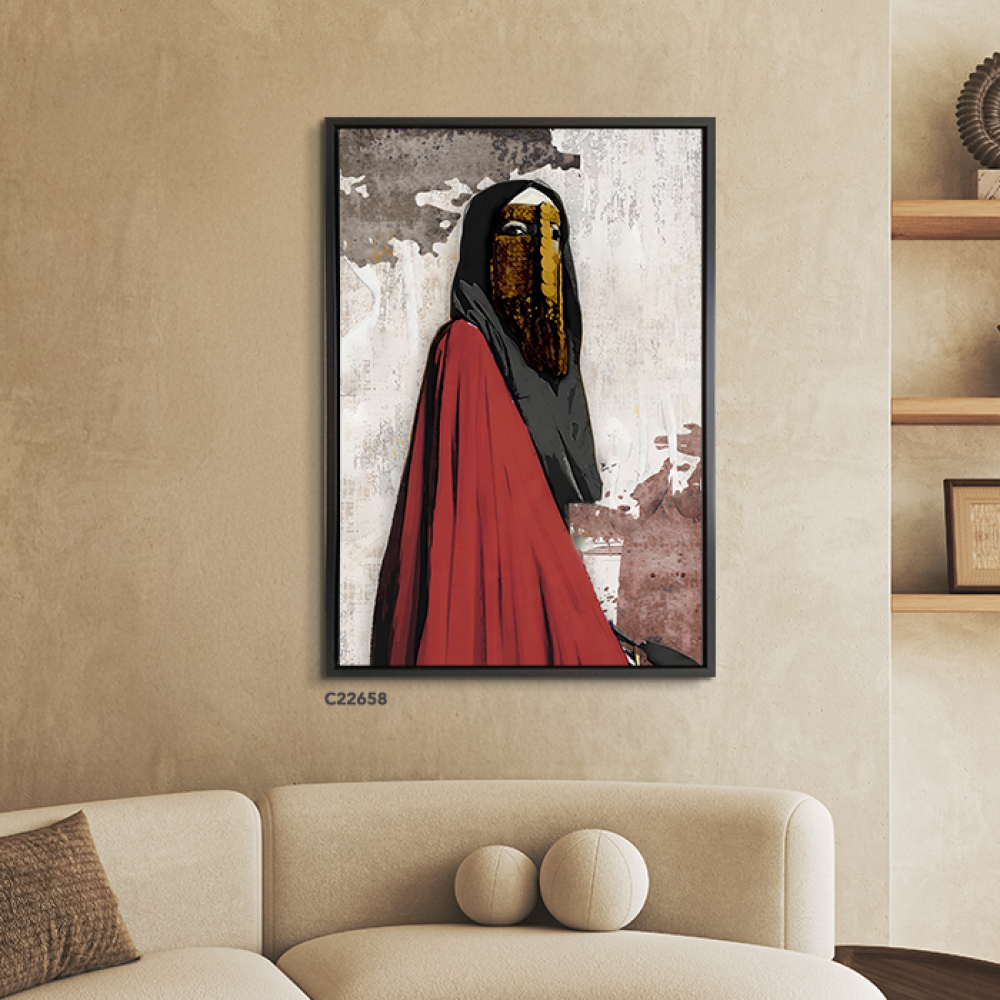 لوحة جدارية كانفس لفتاة ترتدي برقع تقليدي قديم