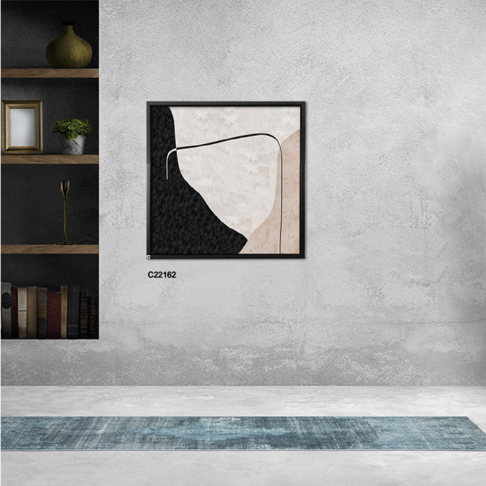 لوحة جدارية كانفس ، خط وأشكال - تدرجات البيج مع الأسود والرمادي