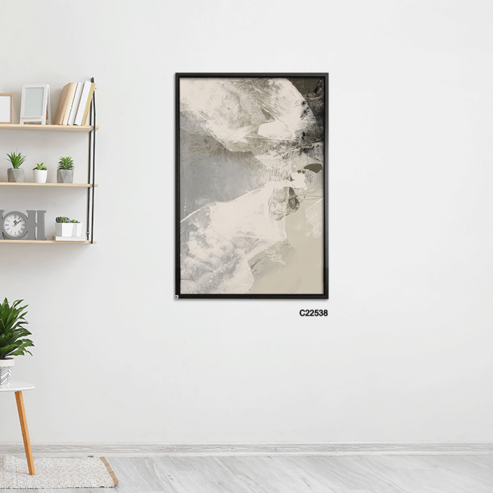 لوحة جدارية كانفس تداخل الوان تدرجات  ابيض ورمادي  مع اسود