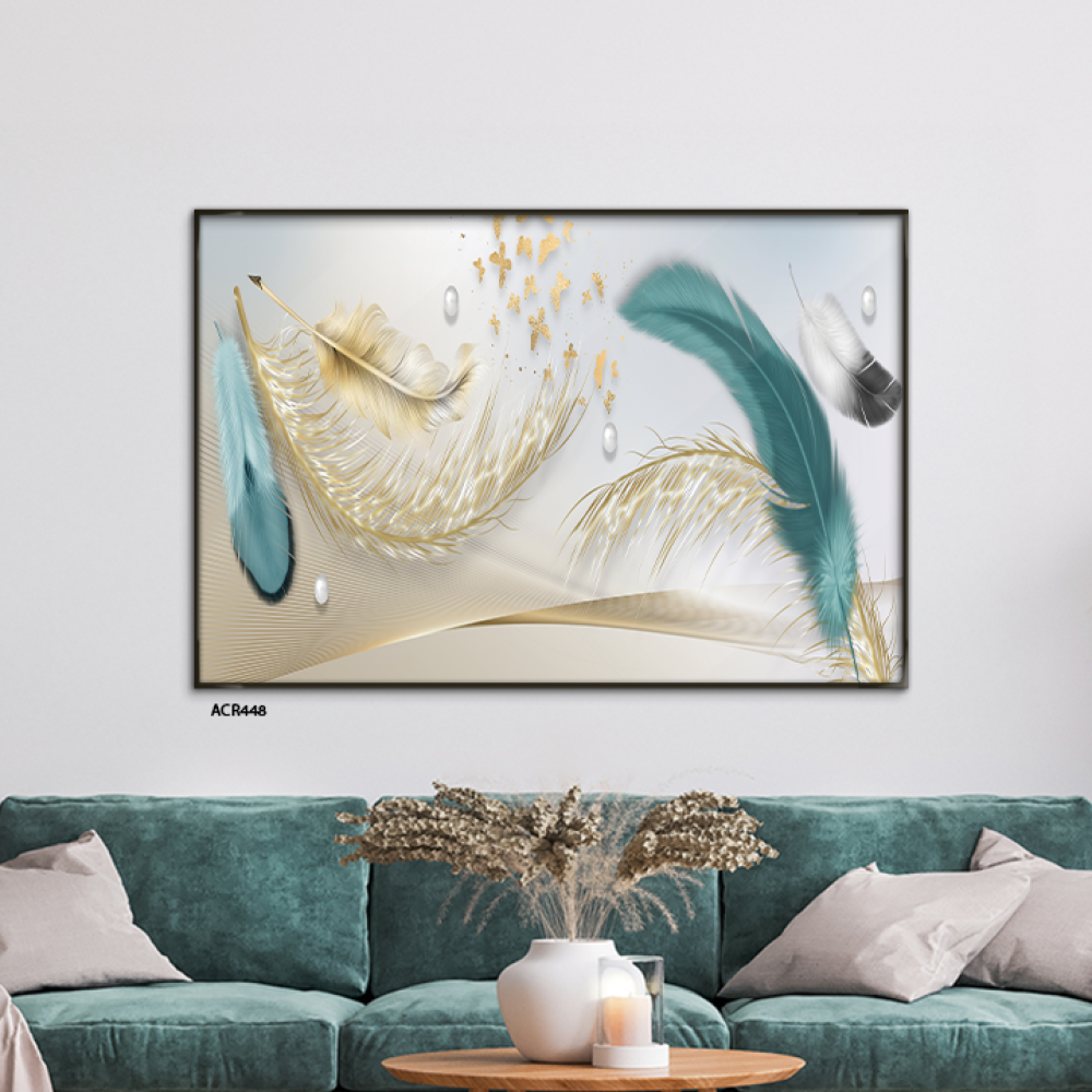 لوحة جدارية تعكس جمالية الطبيعة بتصميم يشبه ريش الطيور المتطايرة.