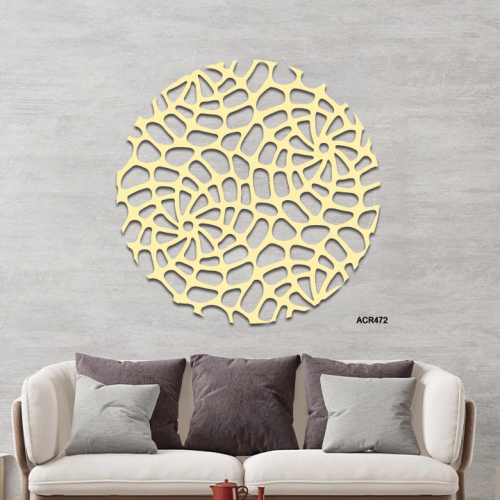 لوحة جدارية اكريليك تتميز بتصميم يجمع بين دائرة وزخارف بتدرجات الذهبي