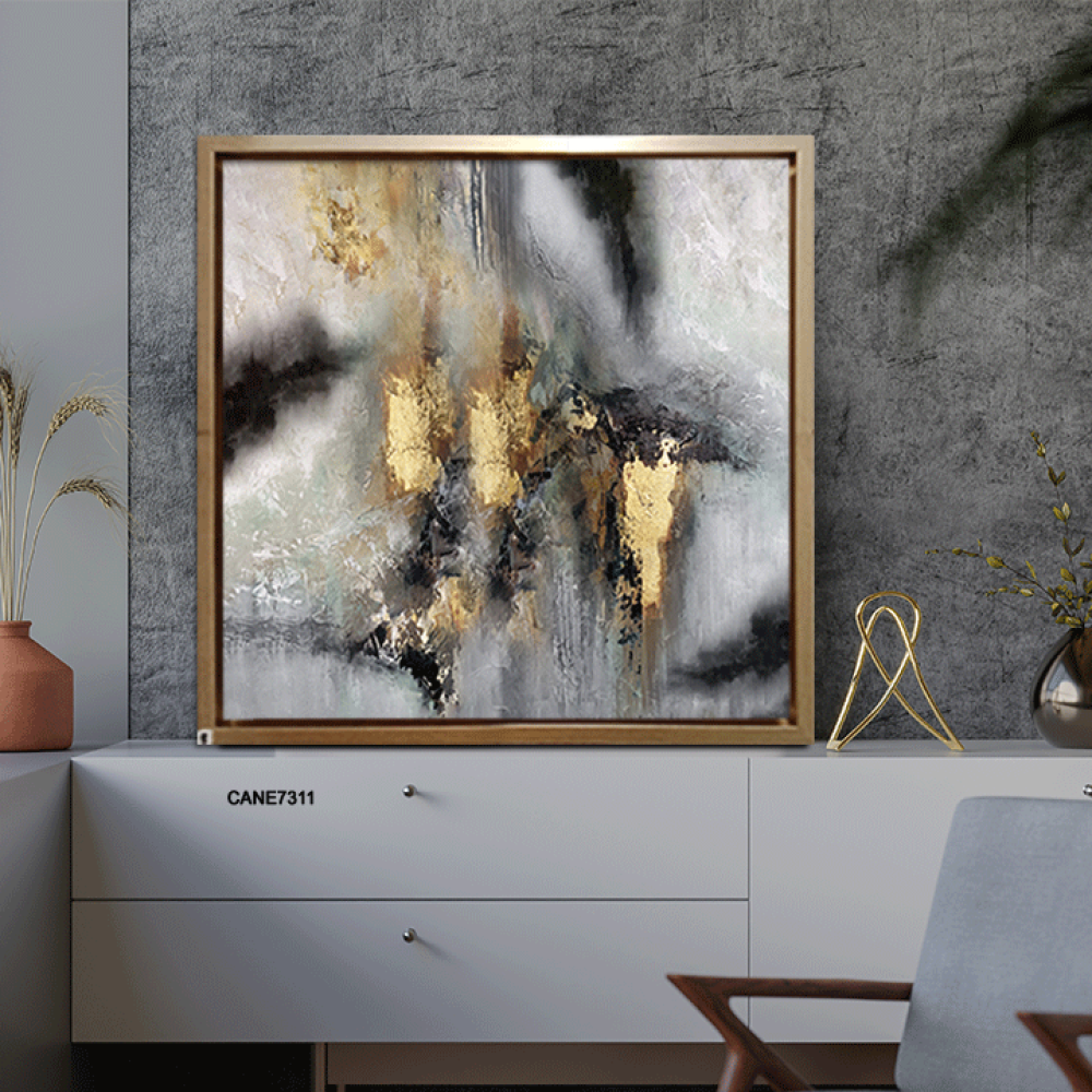 لوحة جدارية كانفس دخان تدرجات الذهبي والأسود مع الأبيض والرمادي