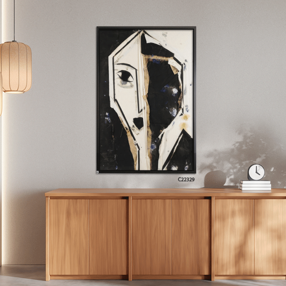 لوحة جدارية كانفس ، وجه - تدرجات الاسود والأبيض