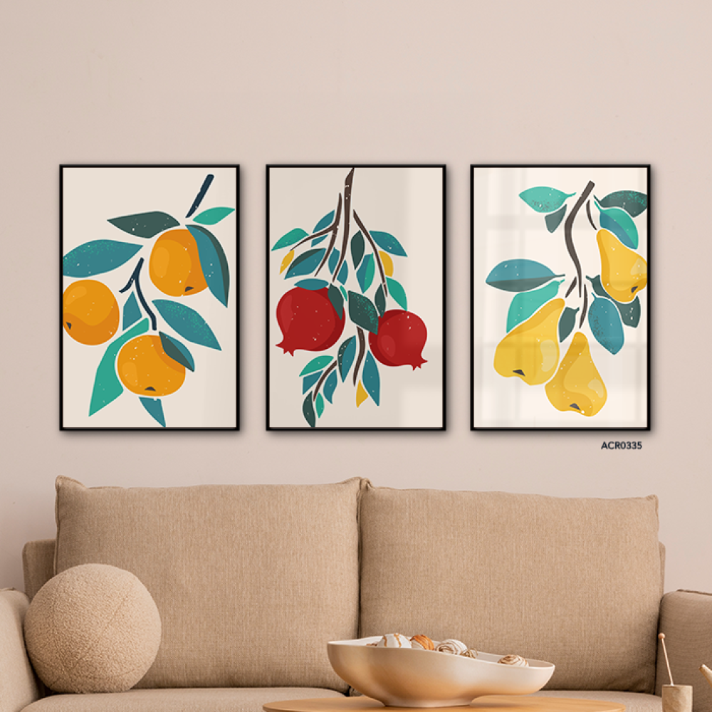 لوحة جدارية أكريليك تتميز بتصميم مقسم فاكهة تتداخل الوان