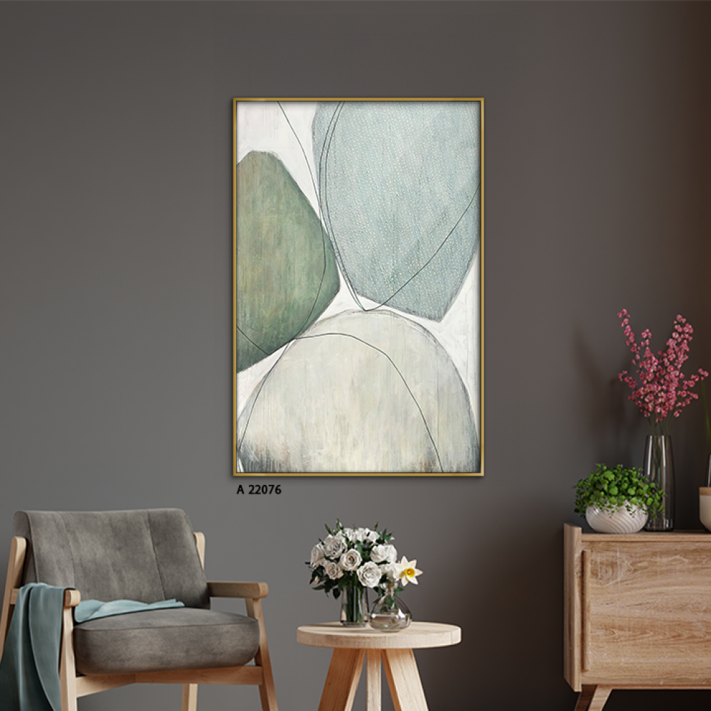 لوحة جدارية اكريليك أشكال تشبه الأحجار بتدرجات اللون الأخضر