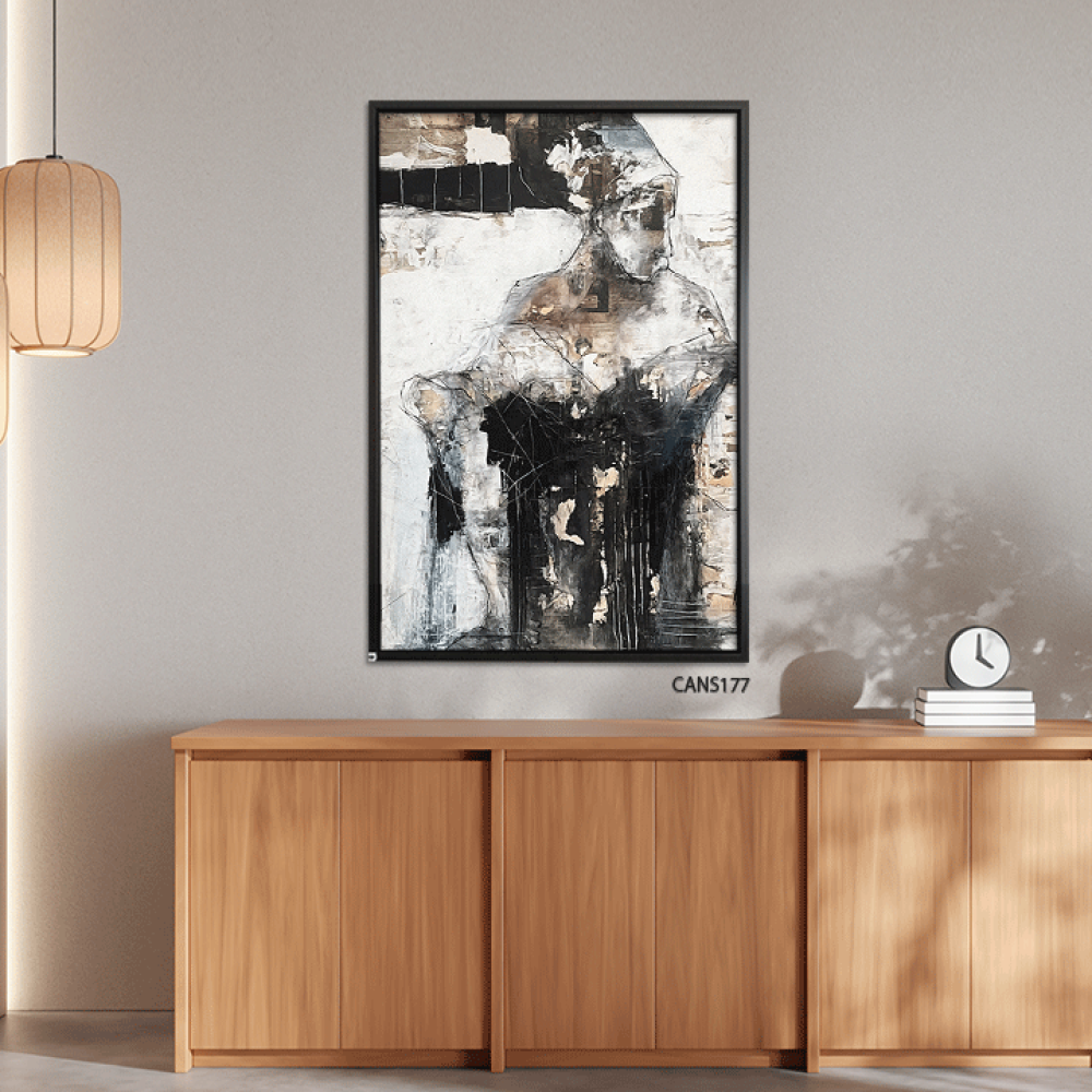 لوحة جدارية كانفس ، تداخل ألوان خيالي - تدرجات الأسود مع البني والأبيض