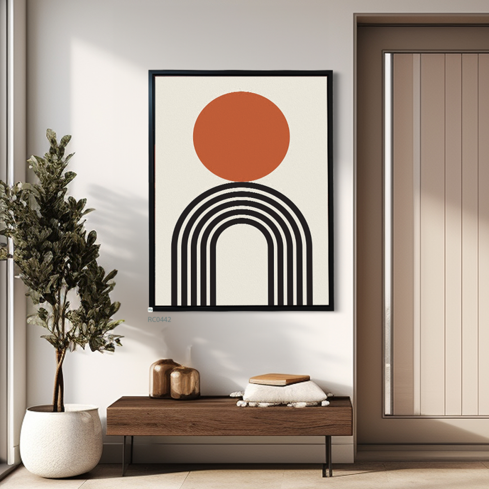 لوحة جدارية كانفس دائرة واقواس بتدرجات البرتقالي والاسود