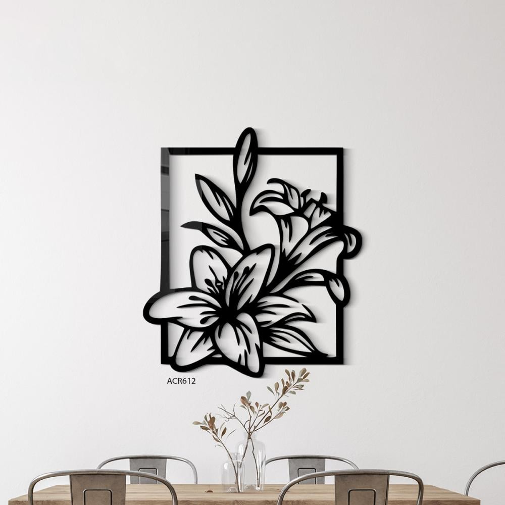 لوحة جدارية اكريليك تصور ازهار داخل اطار مستطيل باللون الاسود