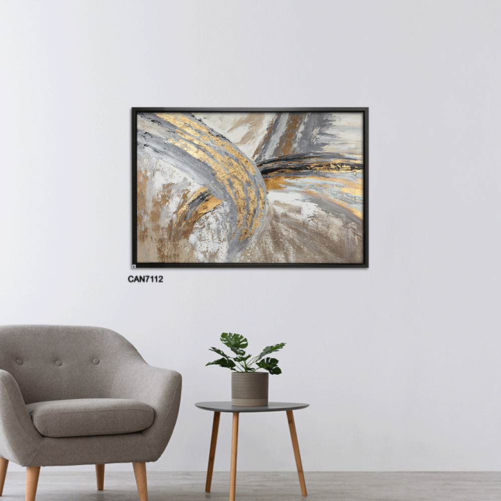 لوحة جدارية كانفس ، تداخل ألوان - تدرجات الذهبي والبني مع الرمادي والبيج