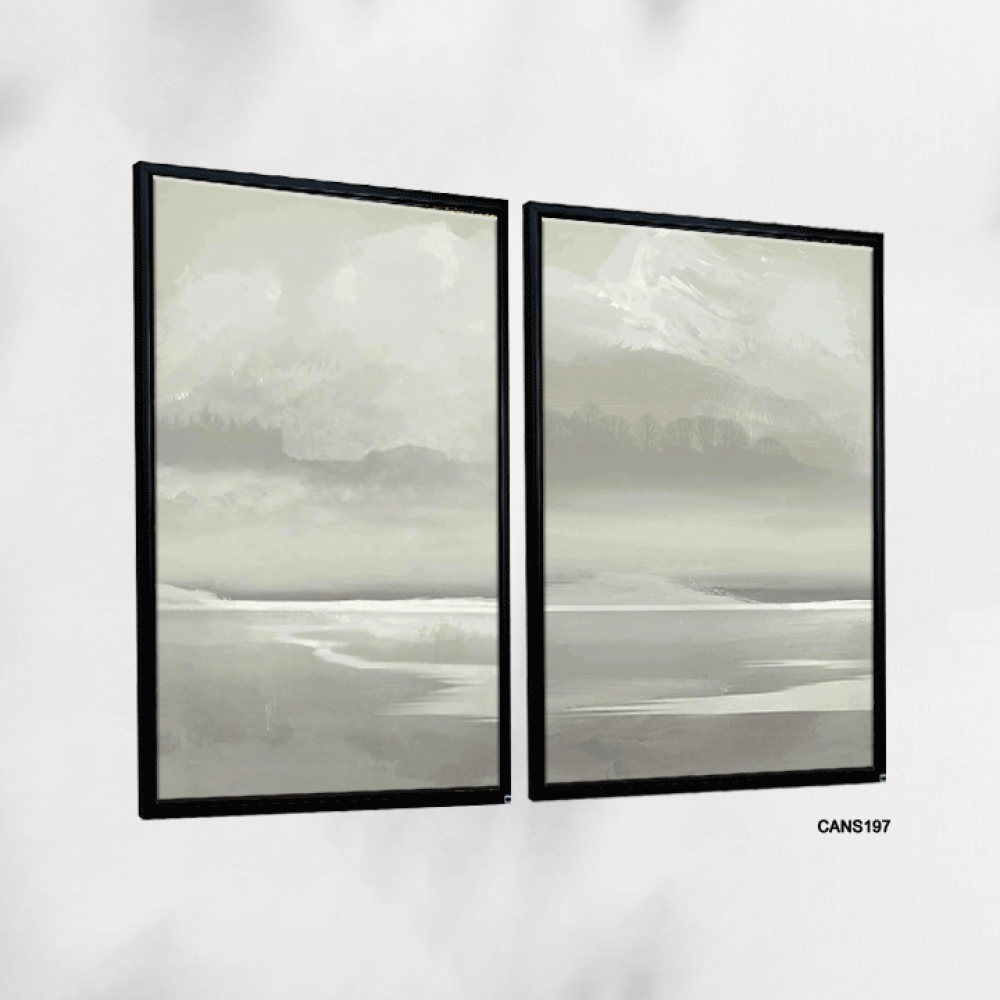 لوحة جدارية كانفس بحر وسماء  تدرجات رمادي مع أبيض