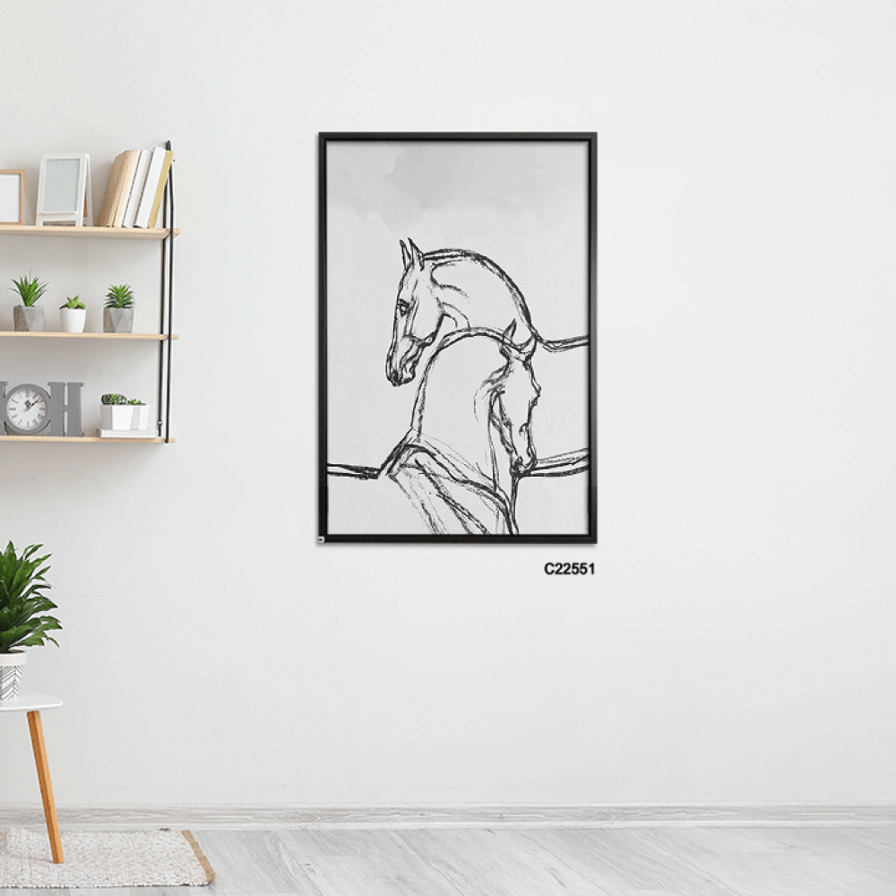 لوحة جدارية كانفس خيول رمادي واسود