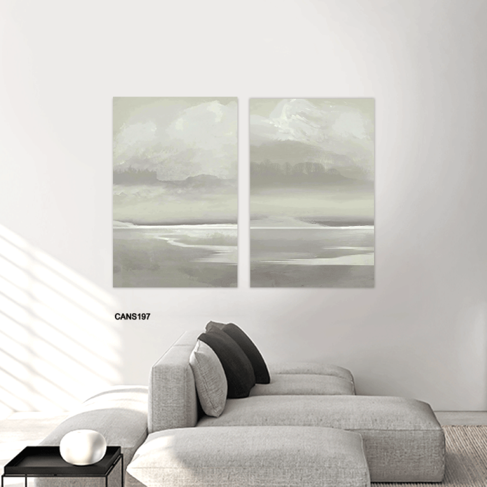 لوحة جدارية كانفس بحر وسماء  تدرجات رمادي مع أبيض