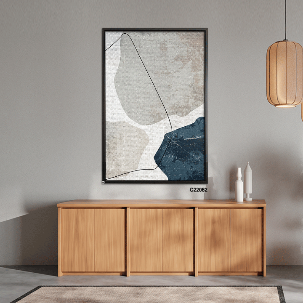 لوحة  جدارية كانفس ، أحجار وأشكال - تدرجات الرمادي والأخضر مع الأبيض