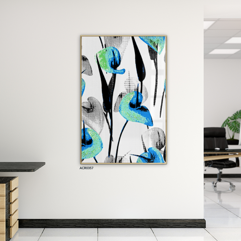 لوحة جدارية اكريليك ، ورود - تدرجات الأزرق مع الرمادي والأبيض