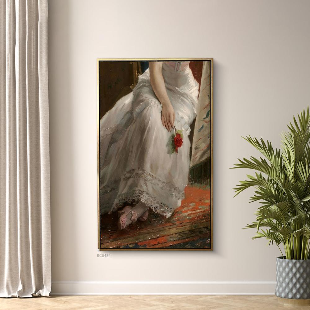 لوحة جدارية كانفس امرأة ترتدي فستان ابيض