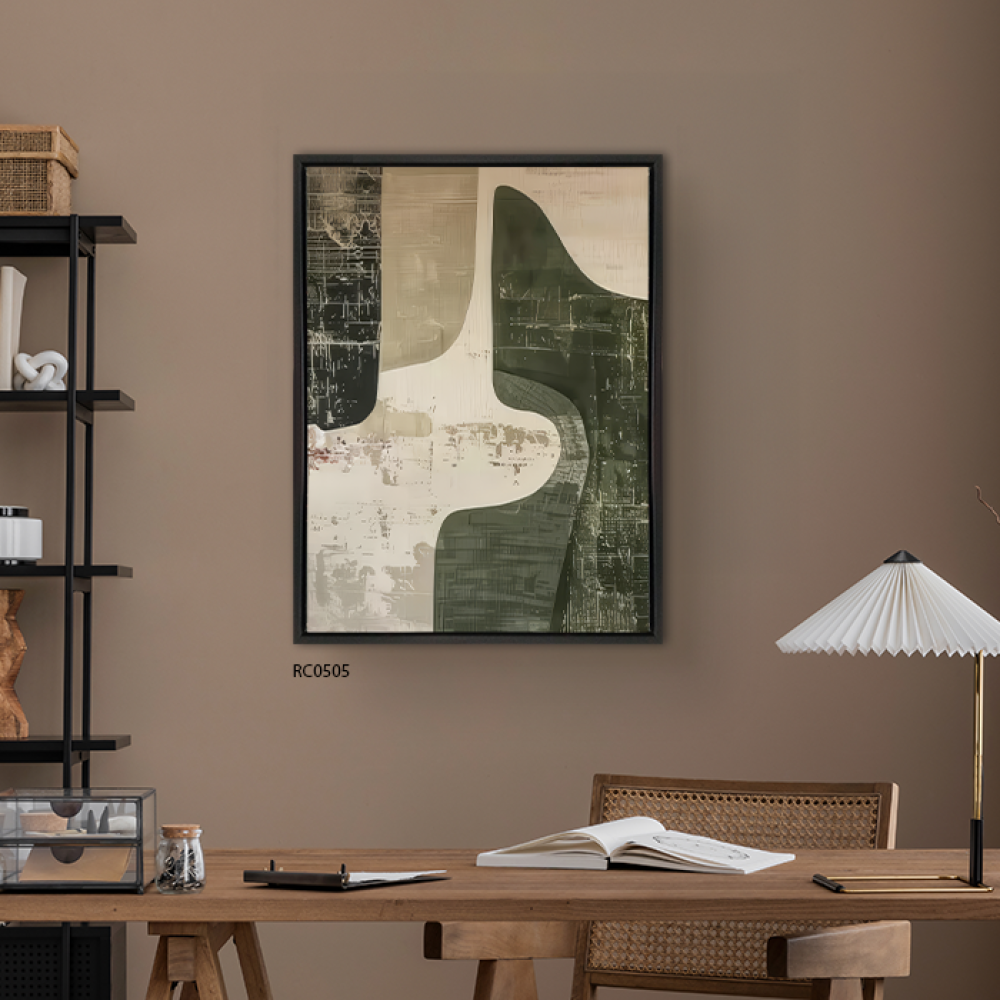 لوحة جدارية فن تجريدي بتدرجات الاخضر والبيج