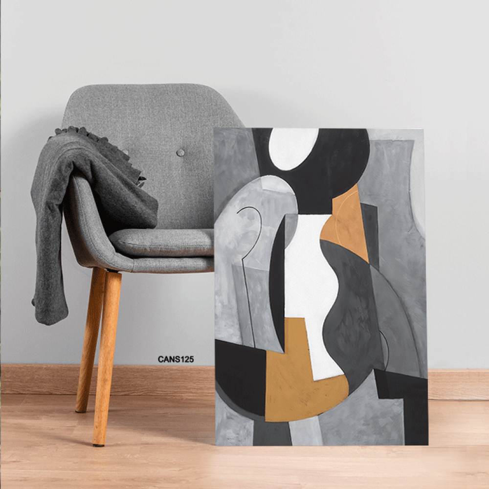 لوحة جدارية كانفس ، أشكال هندسية متداخلة - تدرجات الرمادي مع البيج والأبيض