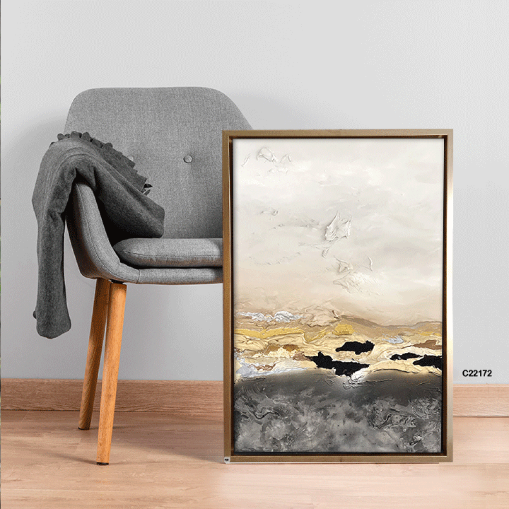 Canvas mural, shades of gold and brown with beige and black - abstract art