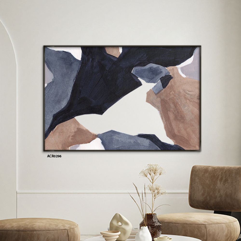 لوحة جدارية اكريليك بتصميم تجريدي تدرجات الأسود والبيج  مع الازرق