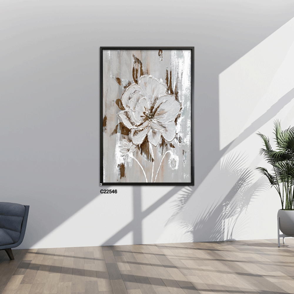 لوحة جدارية كانفس تصور وردة بتدرجات الرمادي والابيض والبني