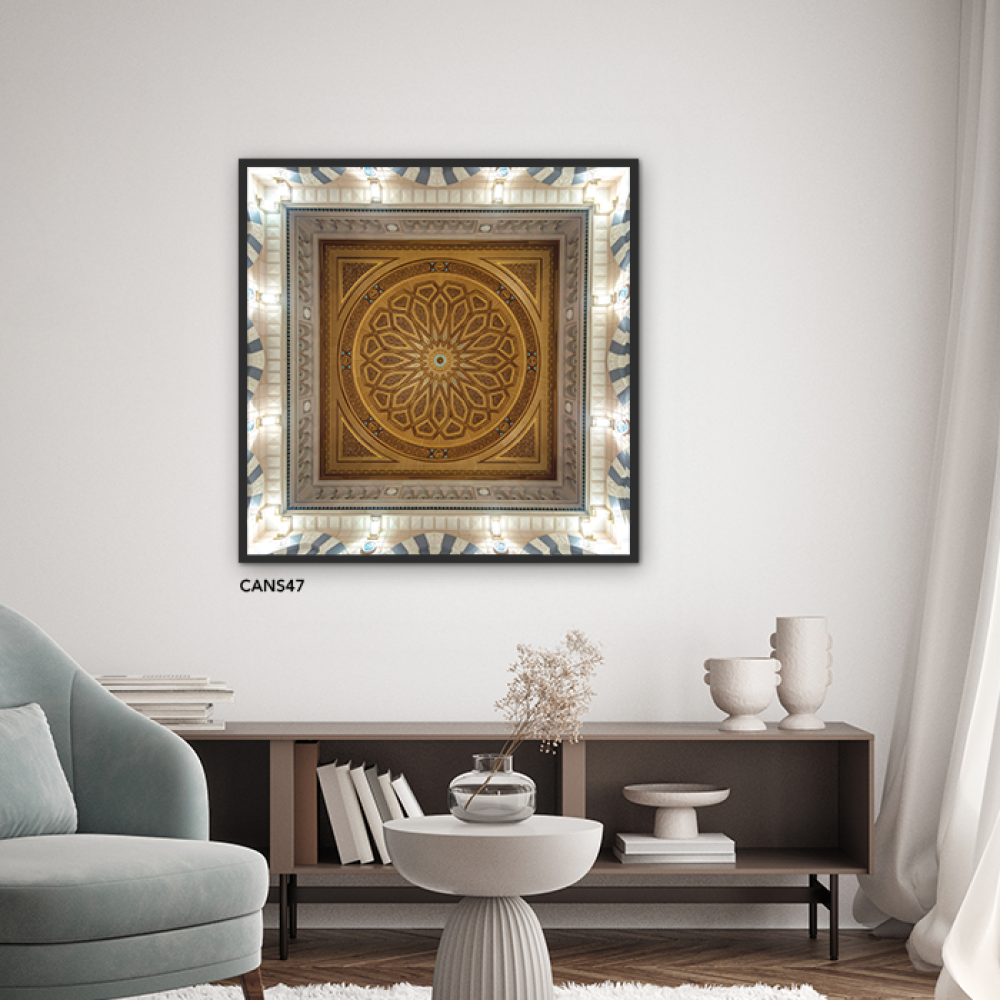 لوحة جدارية كانفس زخارف ونقوش تدرجات بني وبيج مع أبيض