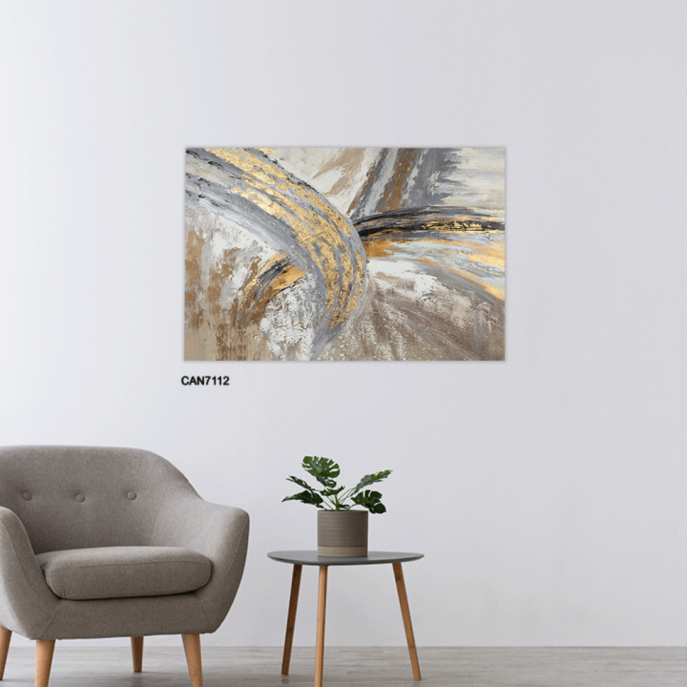 لوحة جدارية كانفس ، تداخل ألوان - تدرجات الذهبي والبني مع الرمادي والبيج