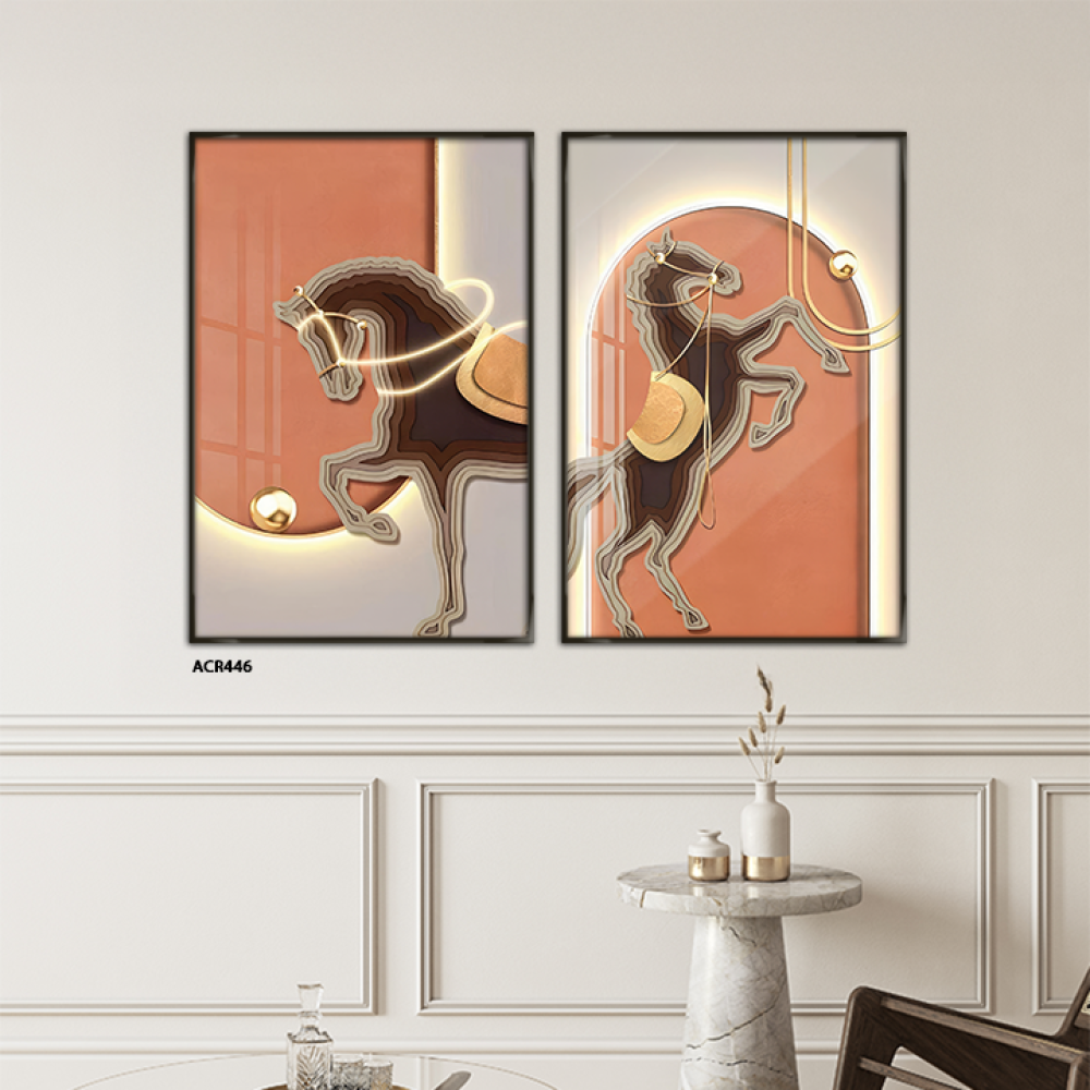 لوحة جدارية اكريليك مقسمة أحصنة متعاكسة