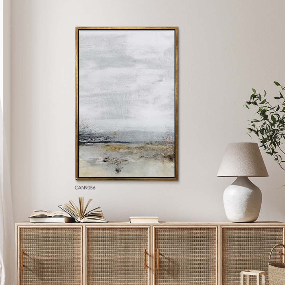 لوحة فنية جدارية كانفس ، تداخل ألوان  - تدرجات البني والبيج مع الرمادي والأبيض - فن تجريدي