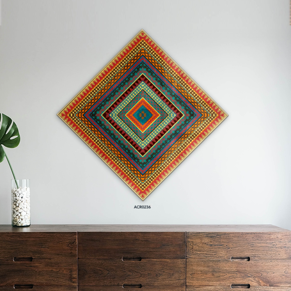 لوحة جدارية اكريليك بتصميم يشبه معينات مزخرفة بداخل بعضها