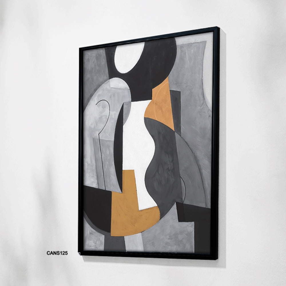 لوحة جدارية كانفس ، أشكال هندسية متداخلة - تدرجات الرمادي مع البيج والأبيض