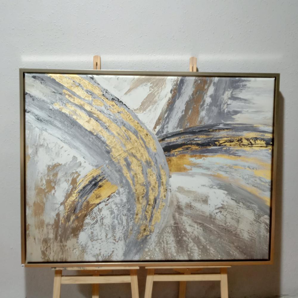 لوحة جدارية كانفس ، تداخل ألوان - تدرجات الذهبي والبني مع الرمادي والبيج