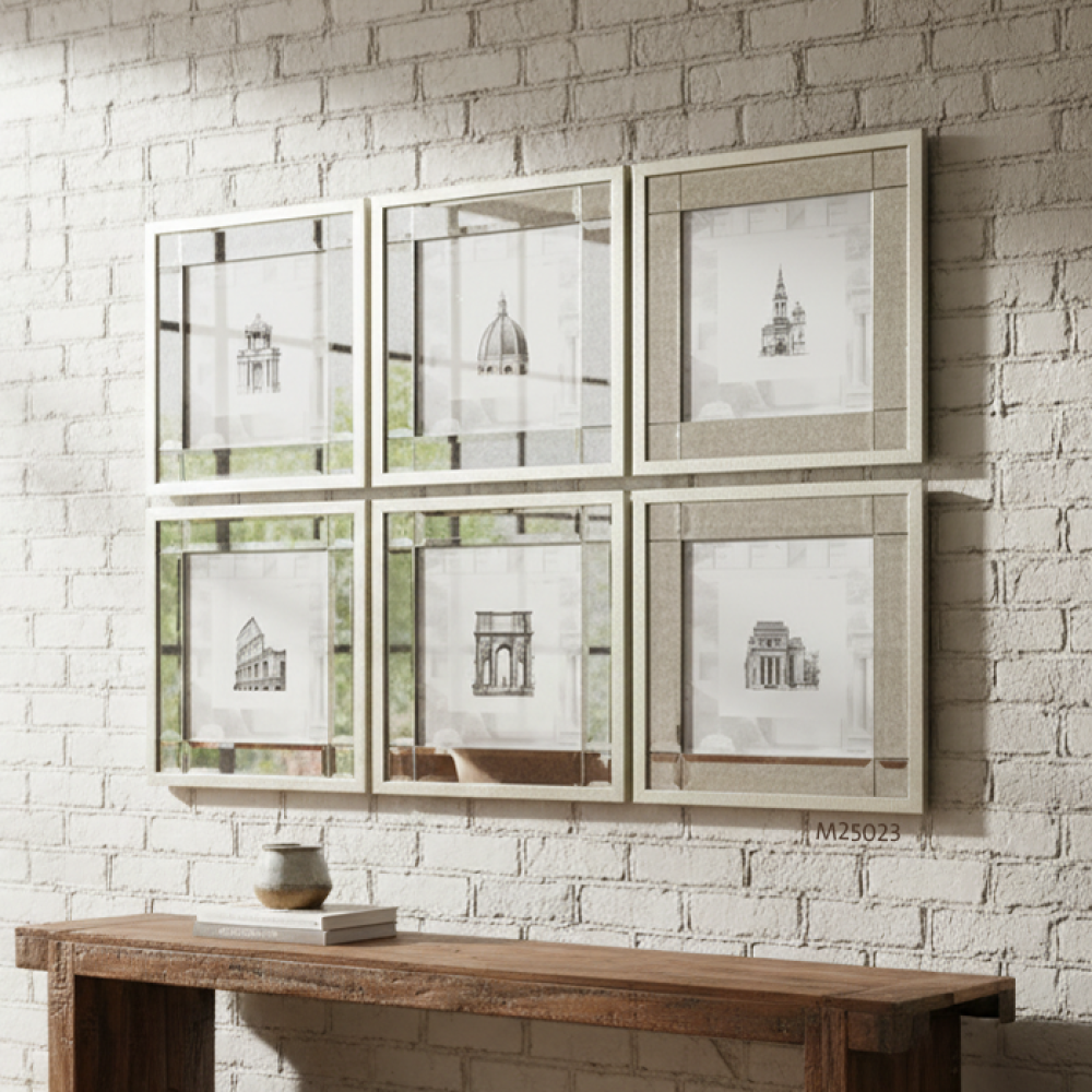 مجموعة لوحات كانفس تجمع بين الفن المعماري الكلاسيكي باطارات من المرايا .