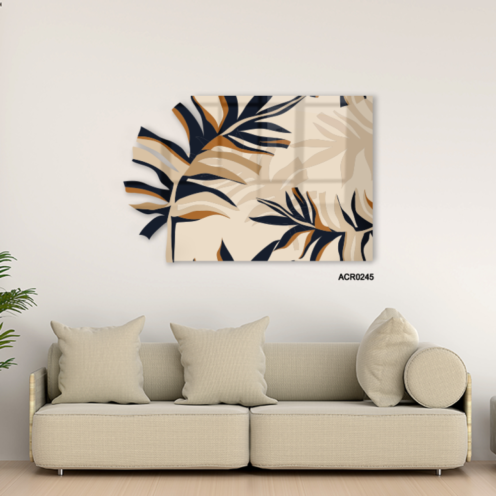 لوحة جدارية أكريليك تتميز بتصميم يشمل أوراق شجر