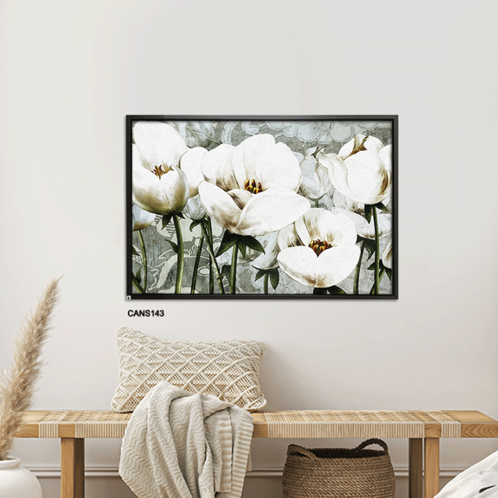 لوحة جدارية كانفس ، ورود - تدرجات الأبيض والأخضر مع الرمادي