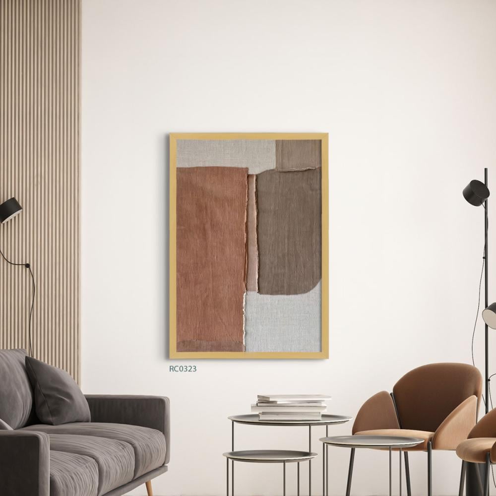 لوحة جدارية تداخل تدرجات البني والبيج والرمادي