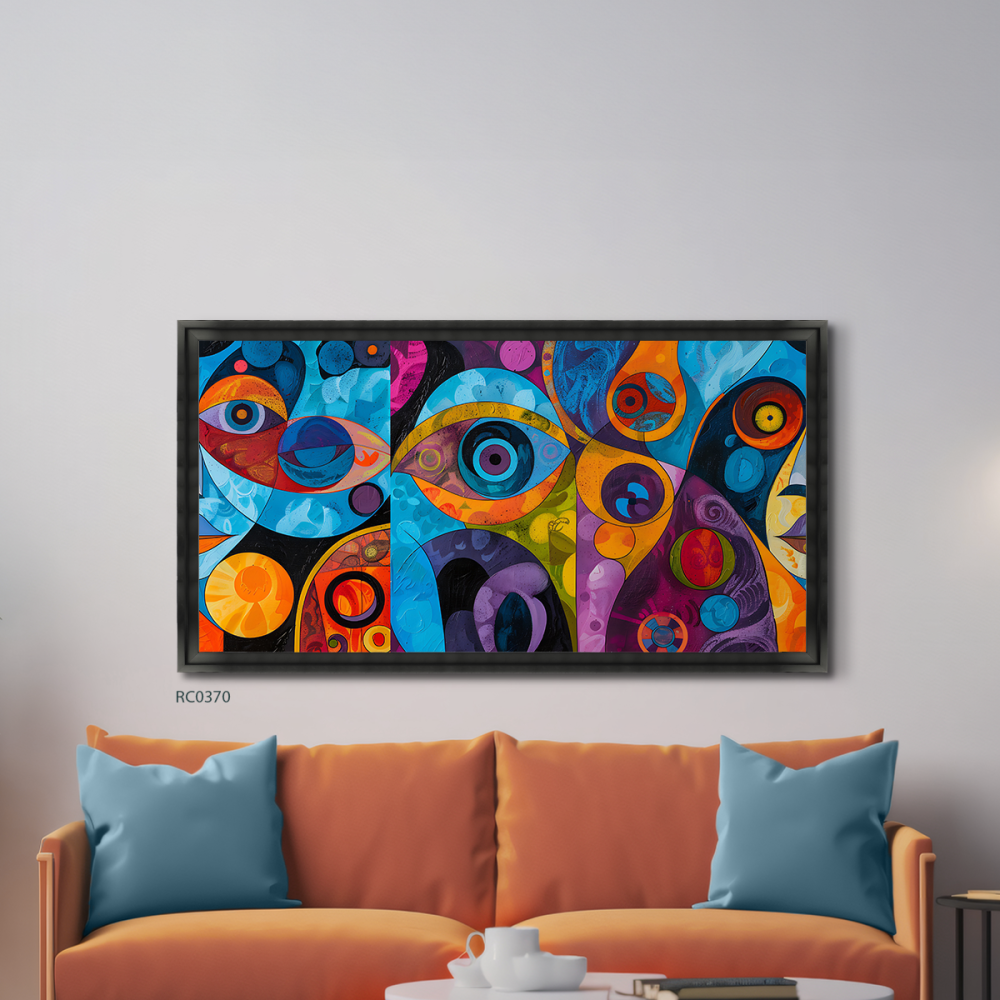 لوحة فنية جدارية كانفس ألوان زاهية دوائرواشكال تشكل عيون