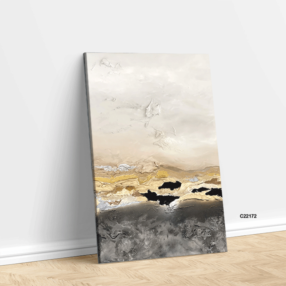 Canvas mural, shades of gold and brown with beige and black - abstract art