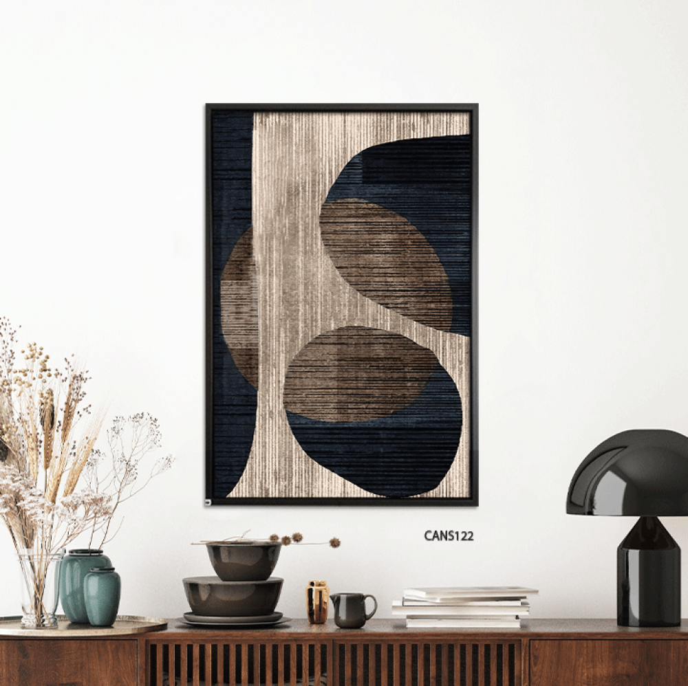 لوحة جدارية كانفس خيوط وأشكال تدرجات الأزرق الكحلي والبيج مع البني