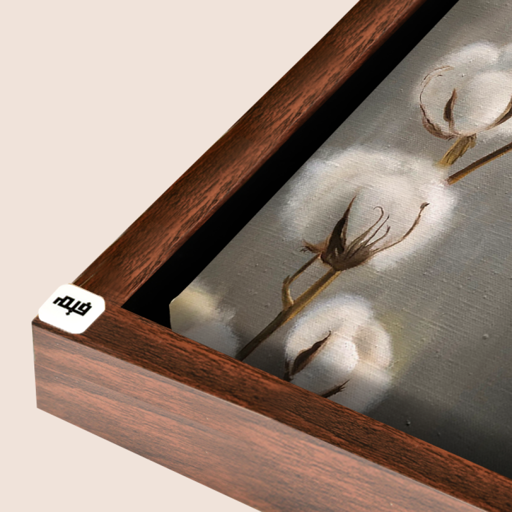 لوحة جدارية كانفس مقسمة زهرة القطن تدرجات البني مع الرمادي والأبيض